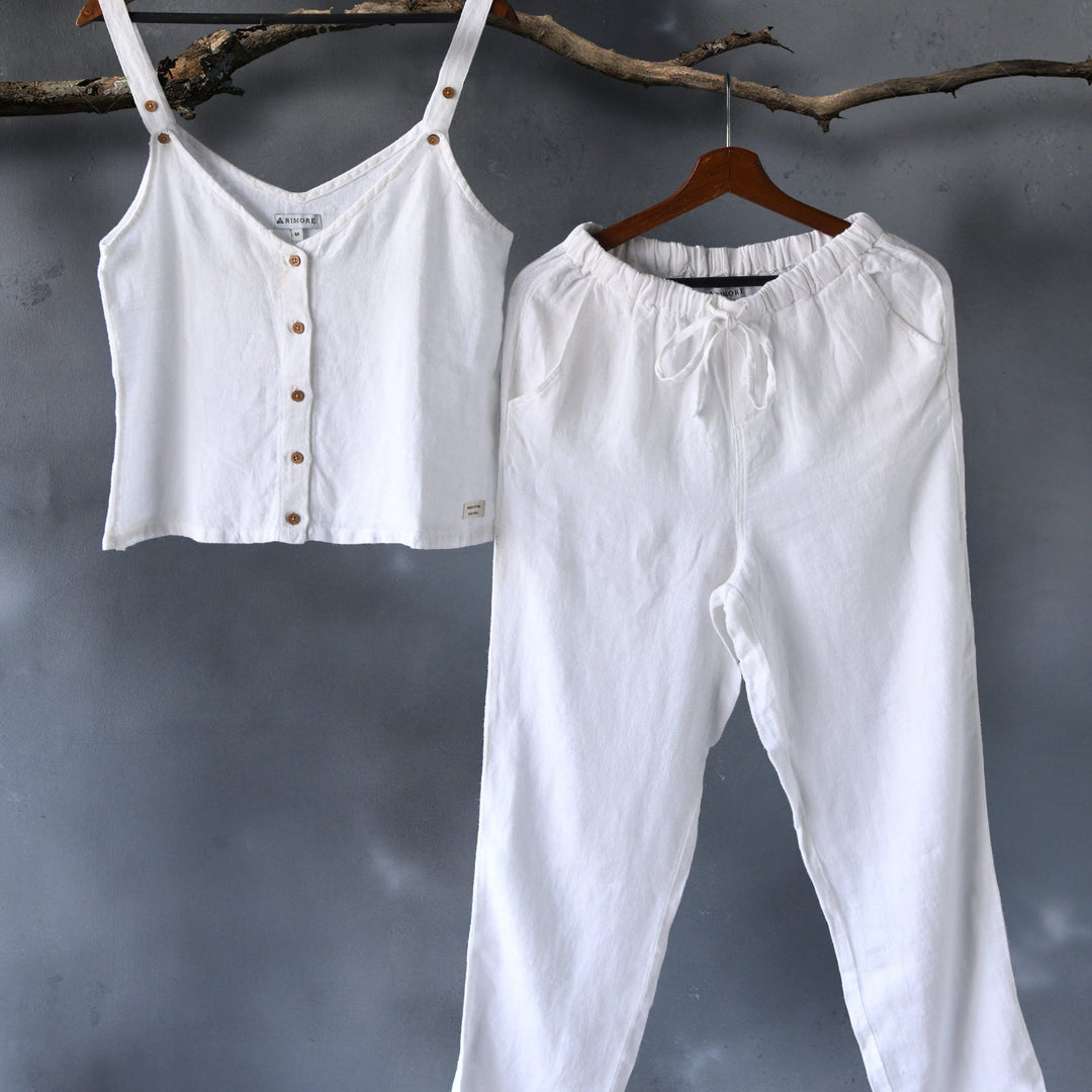 100% Premium Linen White Co-ord set - Women