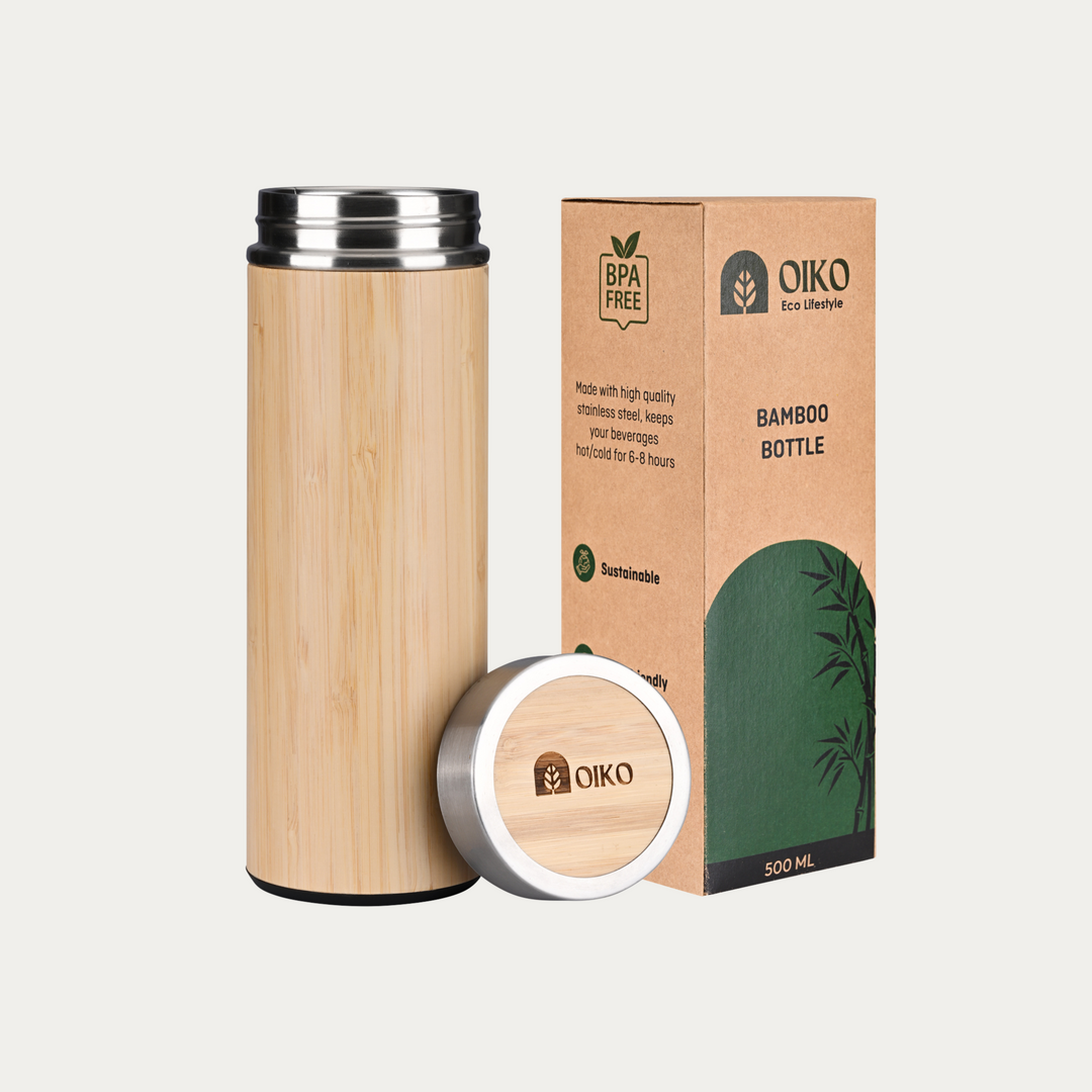 OIKO Bamboo Stainless Steel Water Bottle (Insulated) 500 ML