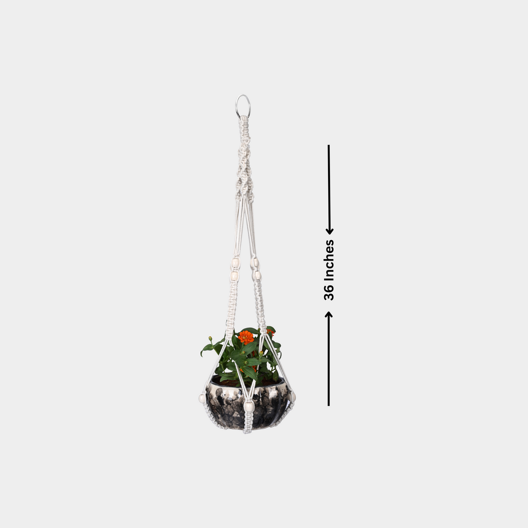 OIKO Macrame Cotton Plant Hanger with Wooden Beads | Stylish Indoor Decor