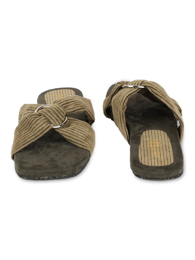 Zima Crossover Corduroy Slides for Women (Army Green)