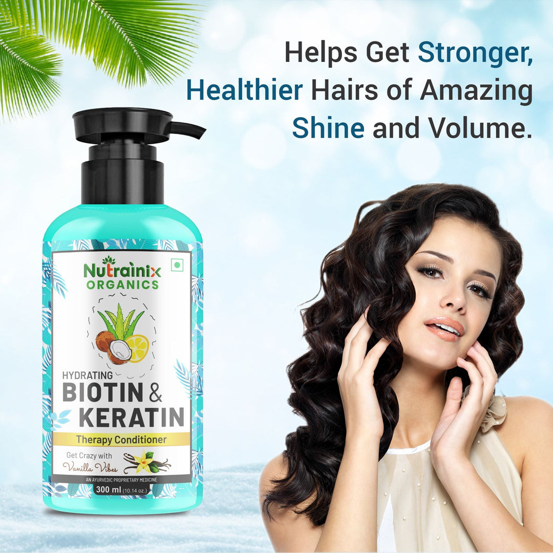 Nutrainix Organics Hydrating Biotin & Keratin Rescue Conditioner Miracle Worker for Damaged, Frizzy & Color-Treated Hair - 300 ml