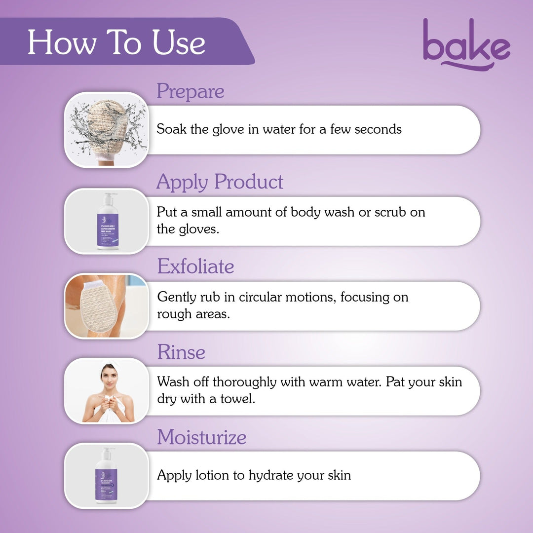 BAKE Exfoliating Bath Glove with Ramie plant Fibre Pack of 2