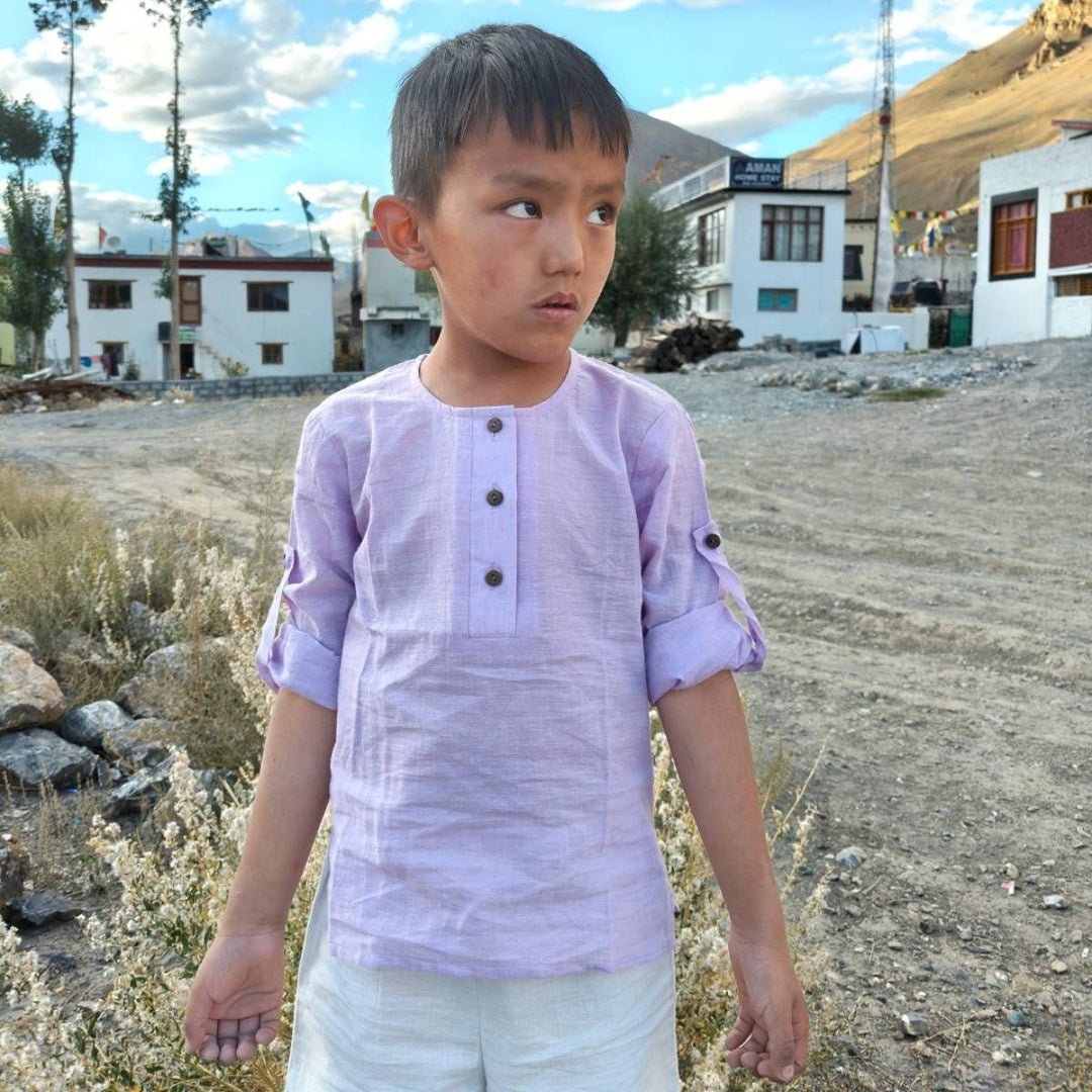 Earthy Wanderer' - 100% Handspun Khadi Boys' Set with Full Sleeve Button-down Shirt and Shorts