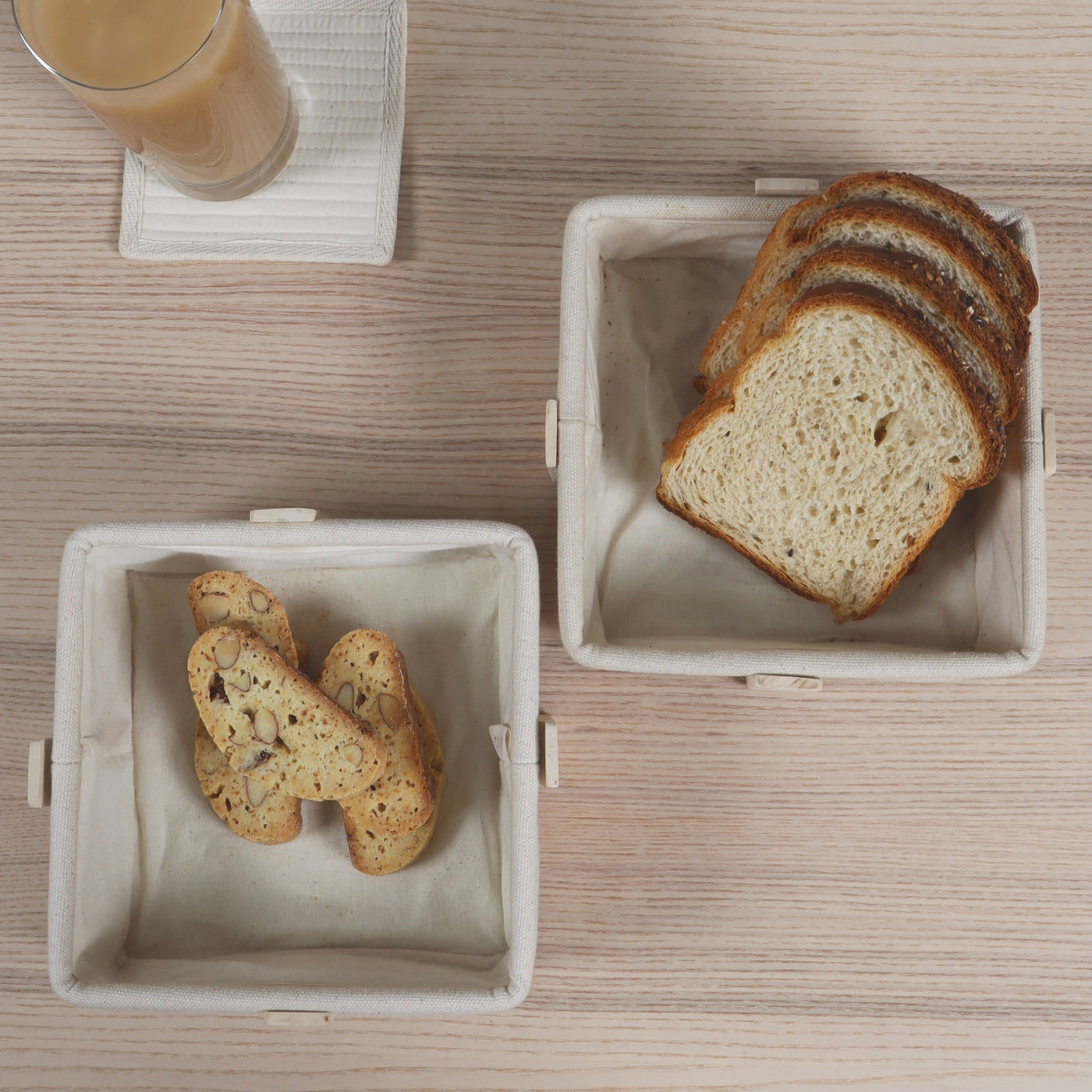 Square Bread Basket with Wooden Stand