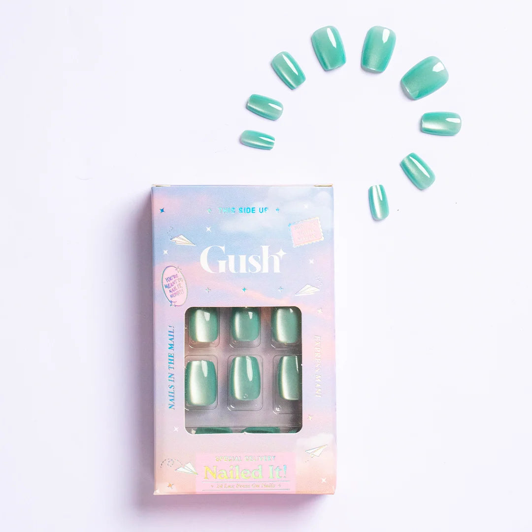 Gush Beauty Blue Taffy | Medium Square, Press-On Nails