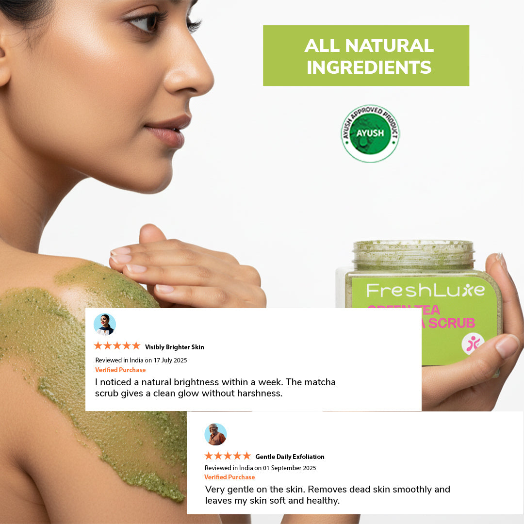 Green Tea Matcha Face & body Scrub | Vitamin C & Lactic Acid for Detan, Uneven Skin Tone & Skin Purification | 200gm