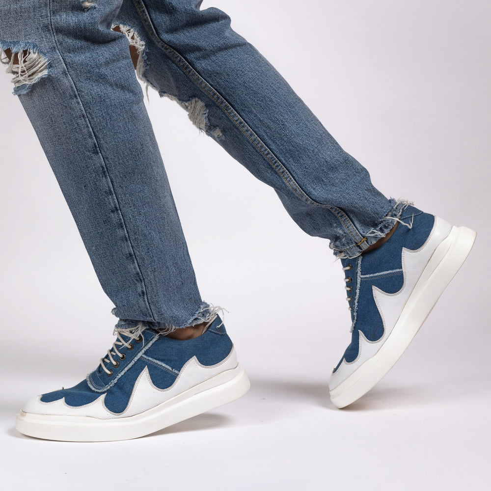 Monkstory Skream Wave Pattern Lace Denim Sneakers