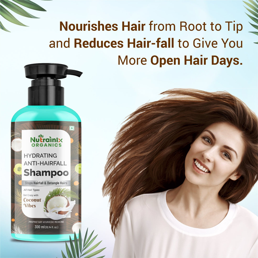 Nutrainix Organics Hydrating Anti-Hairfall Shampoo Coconut Surge for Hairfall Control & Hydrated, Resilient Hair - 300 ml