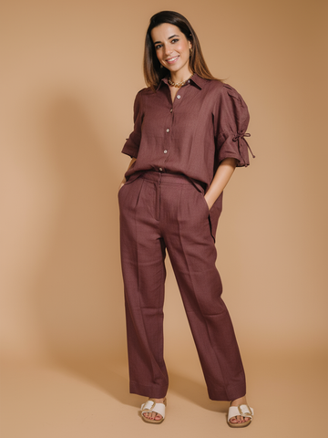 LONG CLASSIC LINEN TOP WITH CLASSIC LINEN FLARED PANTS