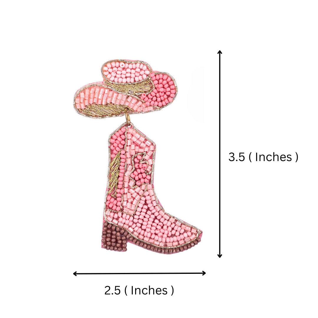 Bamboology Trends Pink Beaded Cowboy Boot and Hat Statement Earrings