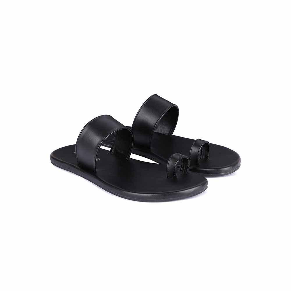 Vaana Toe-Ring Vegan Leather Slides for Men (Black)