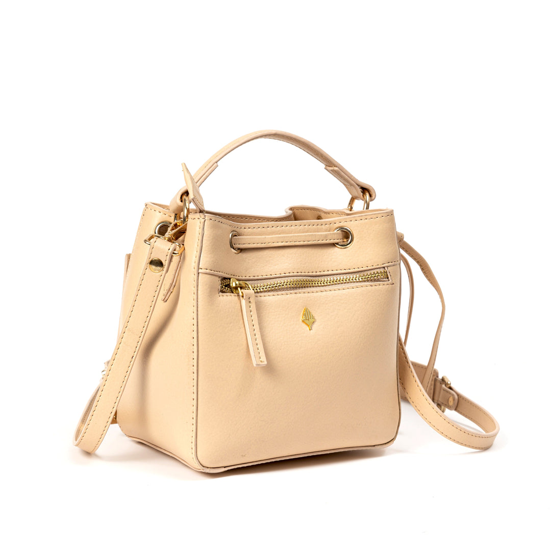 Green Hermitage Nora Vegan Leather Embroidered Sling Bag - Almond