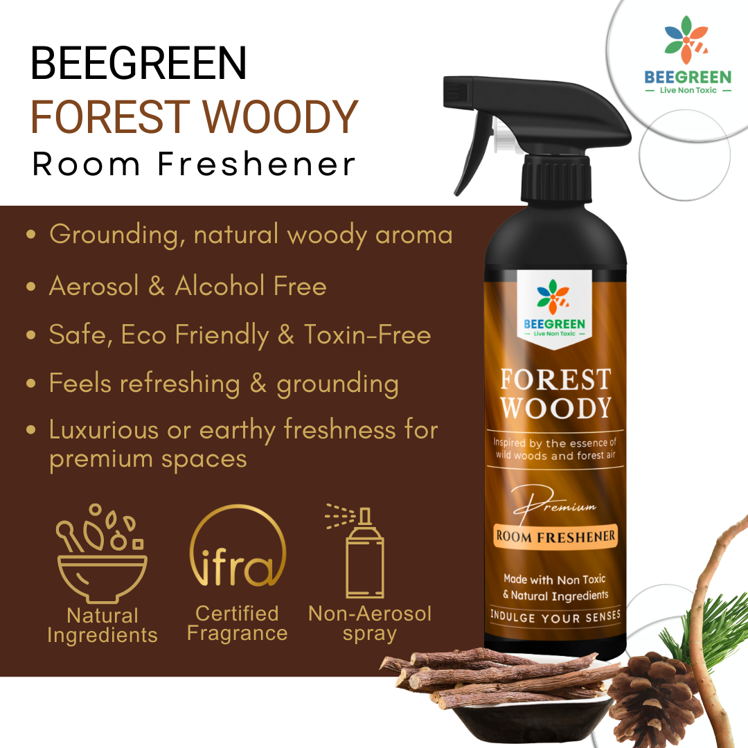 Beegreen Room Freshener Spray Forest Woody 500 ml, Wood Natural Fragrance, Eco-friendly & Biodegradable, Essential Oils, Non-Alcoholic, Kids & Pet Safe, Long Lasting For Home & Office