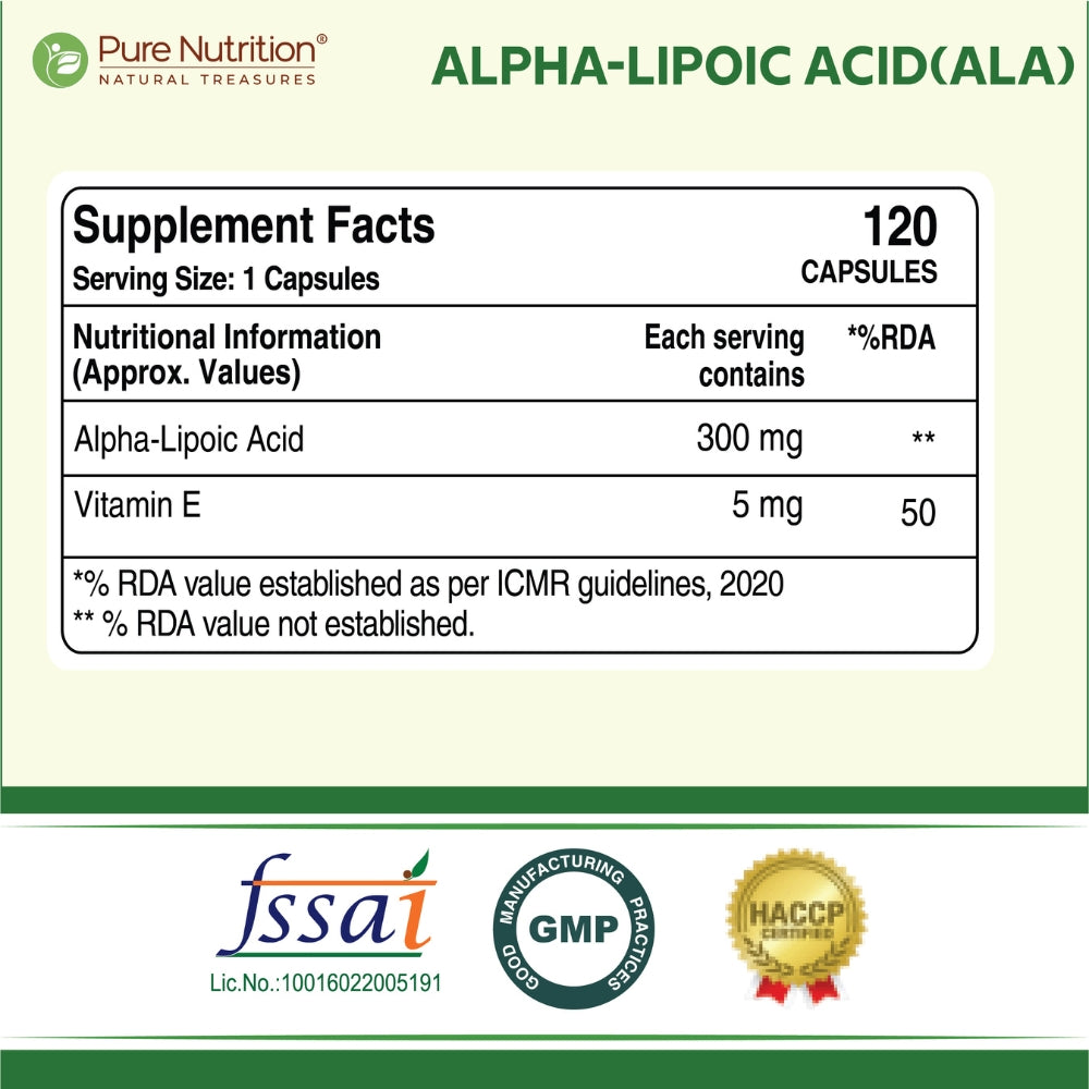Alpha Lipoic Acid (ALA) 300 mg with Vitamin E | 120 Veg Capsules