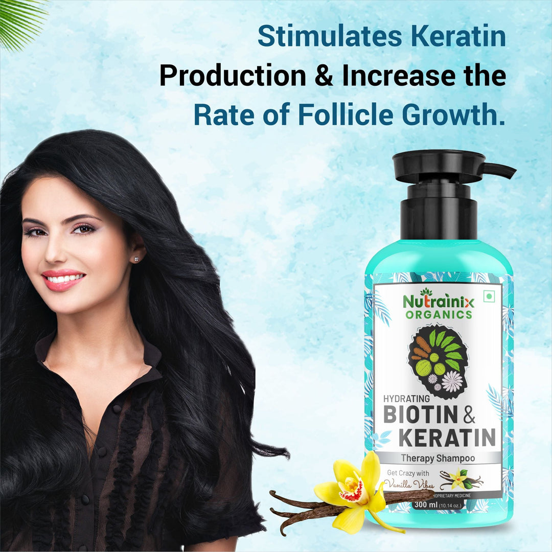 Nutrainix Organics Hydrating Biotin & Keratin Shampoo Biotin + Keratin Miracle for Dry, Damaged & Rebellious Hair - 300 ml