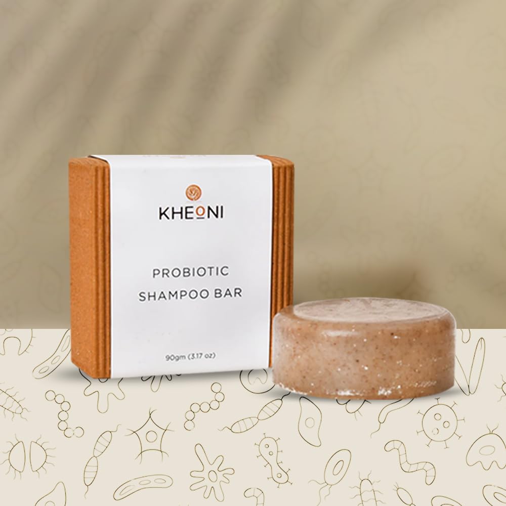 Kheoni Probiotic Shampoo Bar | Natural Eco-Friendly, Chemical-Free Soap Deep Conditioning, Oil Control, Soft, Silky & Healthy Hair - 90 gm