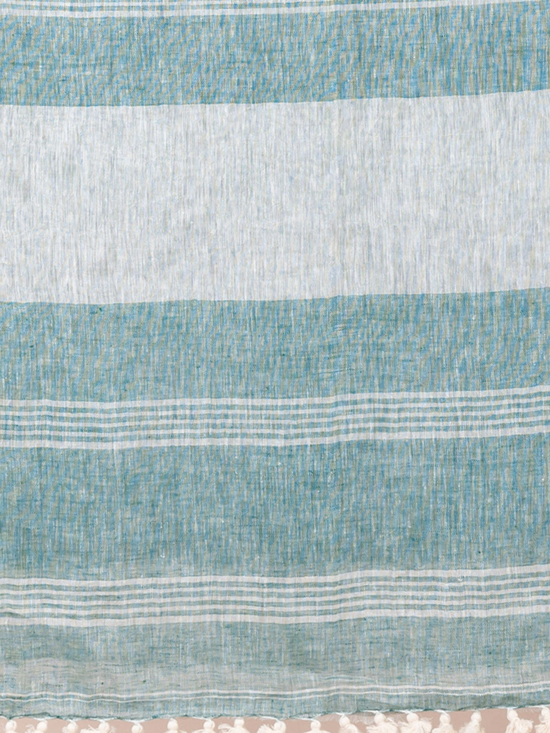 OCAU Ocean Mist - Pure Linen Solid Saree With Zari Border Without Blouse Piece l Teal