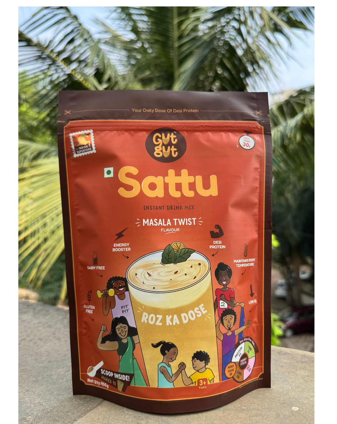 GutGut Sattu Masala Twist - Instant Drink Mix - 15 Glasses - 450 gm