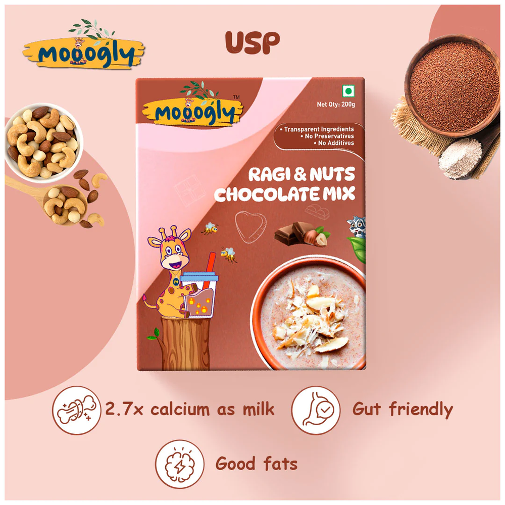 Mooogly Ragi and Nuts Chocolate Mix - 200 grams