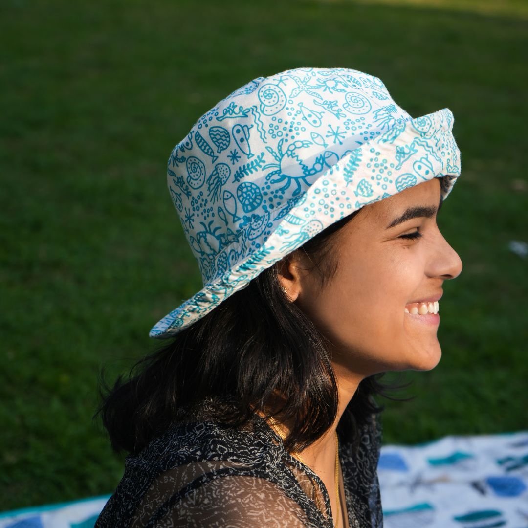 Ecokari Blue Marine Sea Printed Bucket Hat