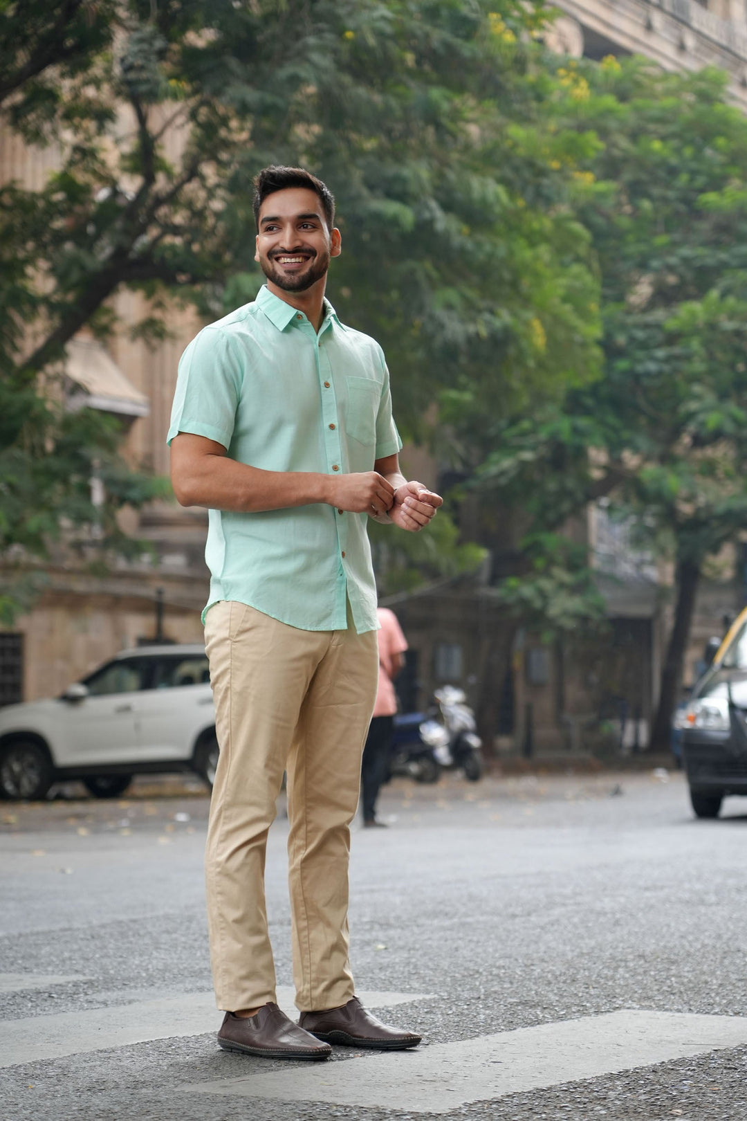 Earthy Route Mint green · half sleeve shirt