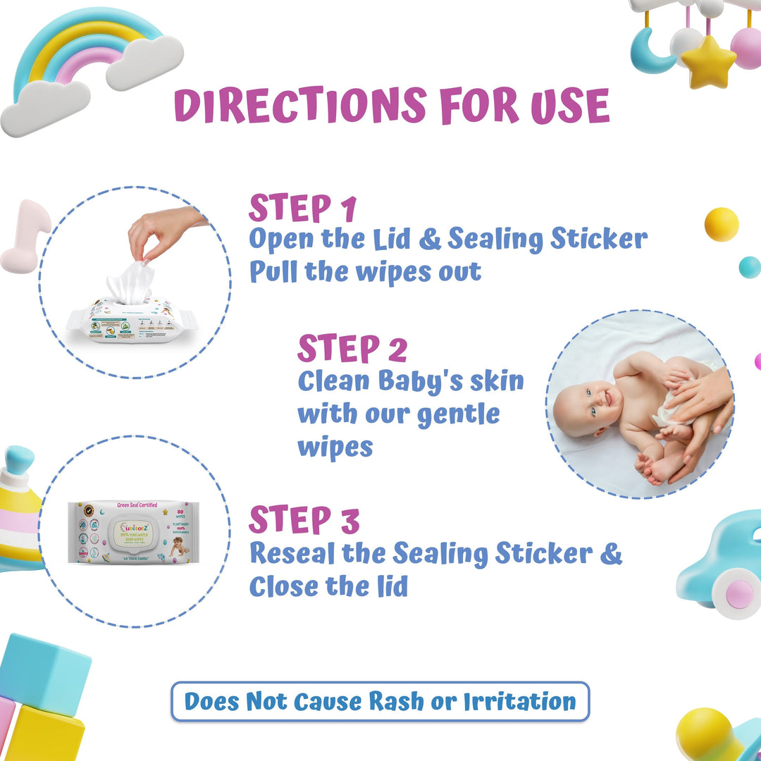 CutetotZ® Baby Wipes - Plant based, 100% Biodegradable, Green Seal® Certified, 99% Water Wipes