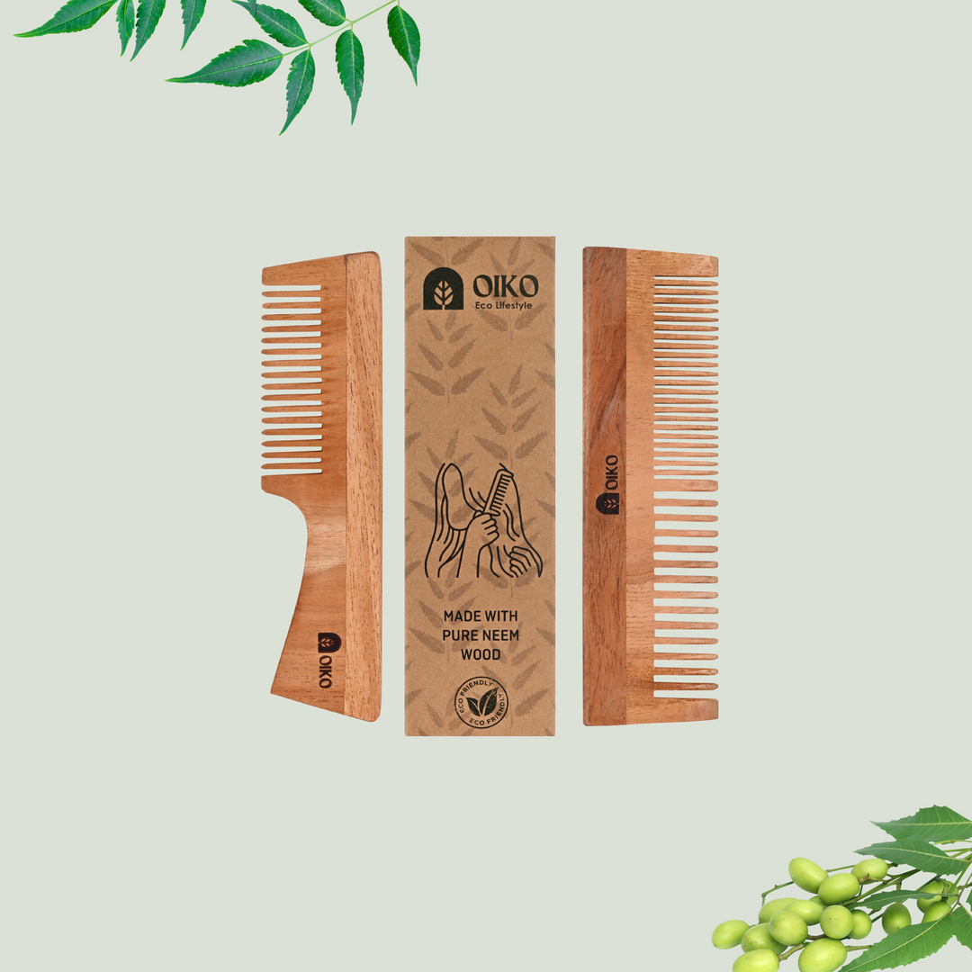 OIKO Neem Wood Hair Comb Combo Pack – Handle & Dual-Sided