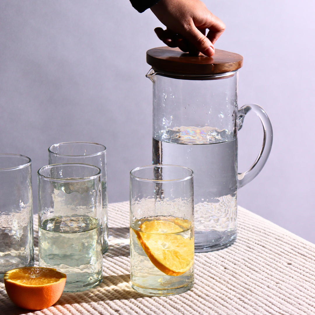 Muun Home Hammered Glass Jug with Lid