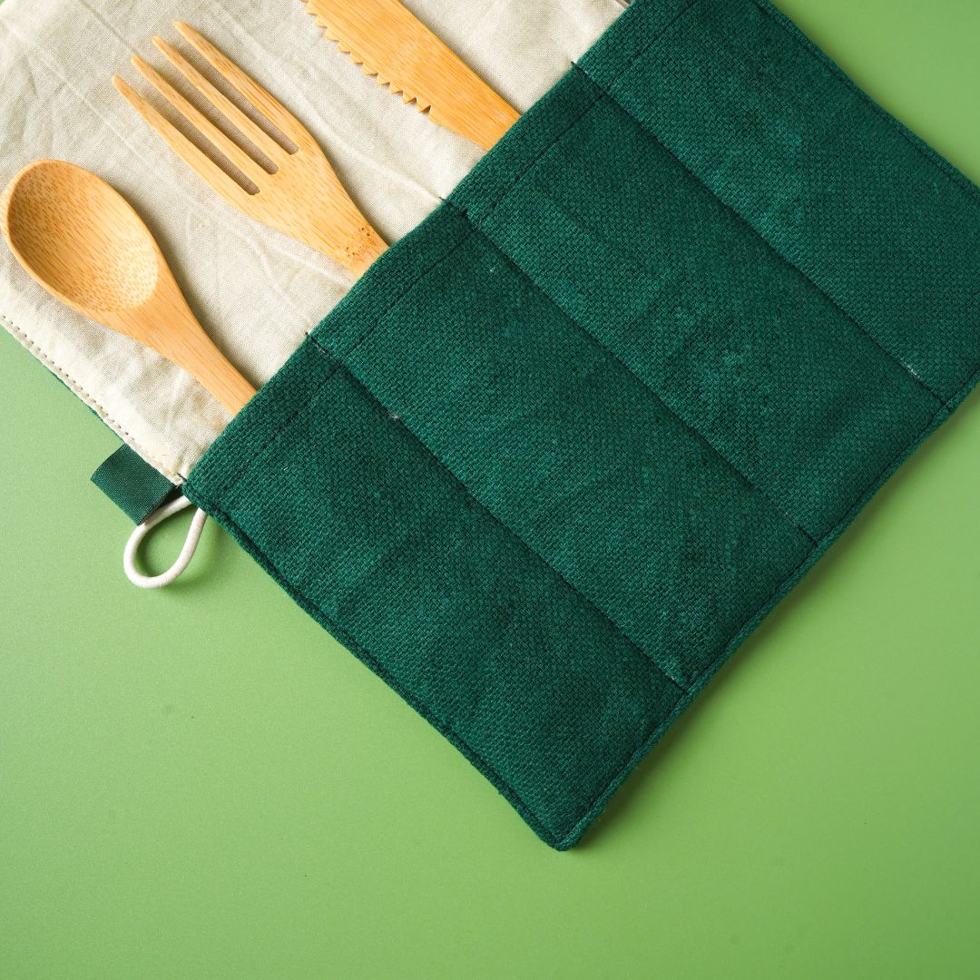 Ecokari Bamboo Cutlery Set with Organic Cotton Pouch