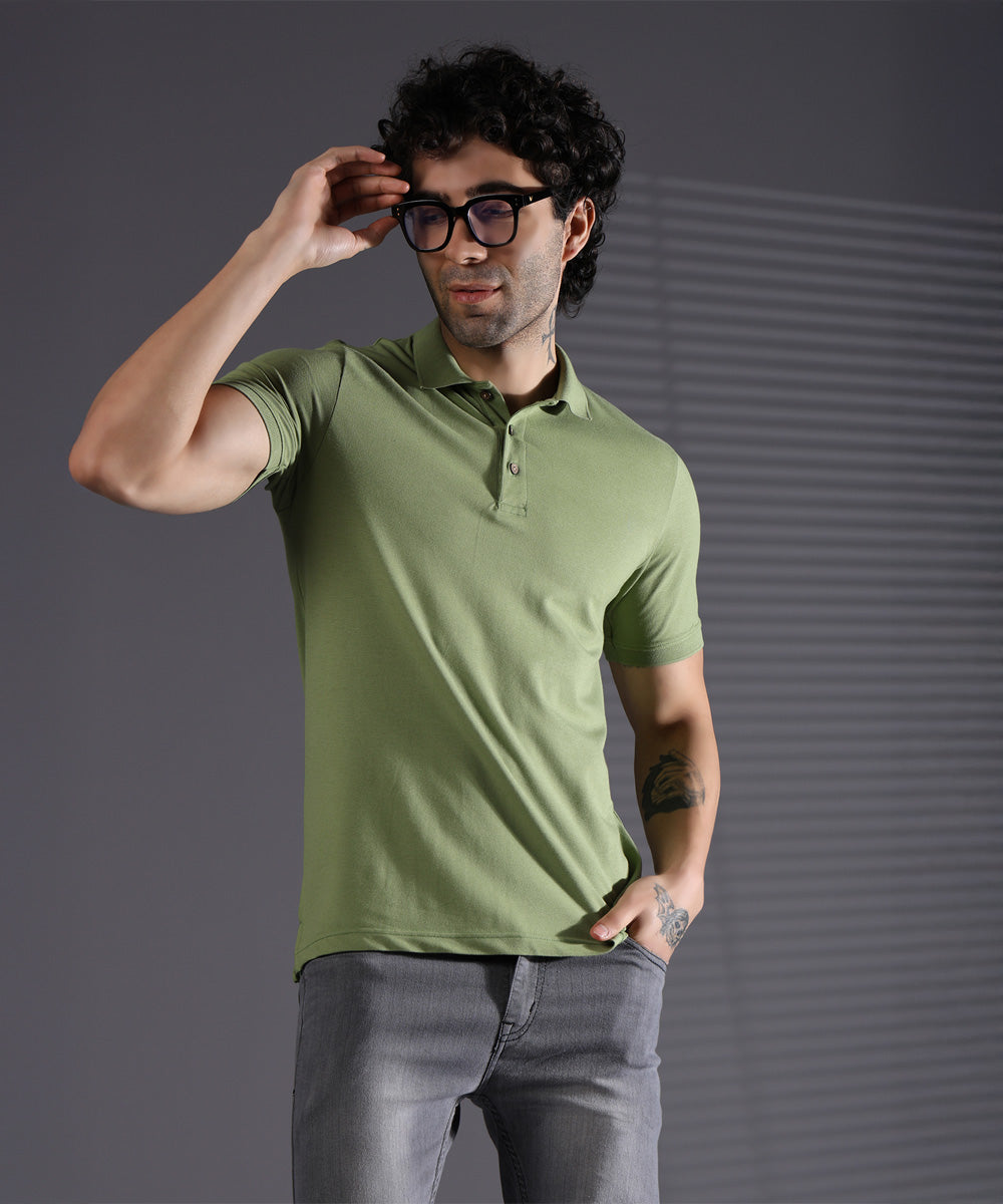 Naturefab Men’s Organic Bamboo Polo Tshirt Environment Green