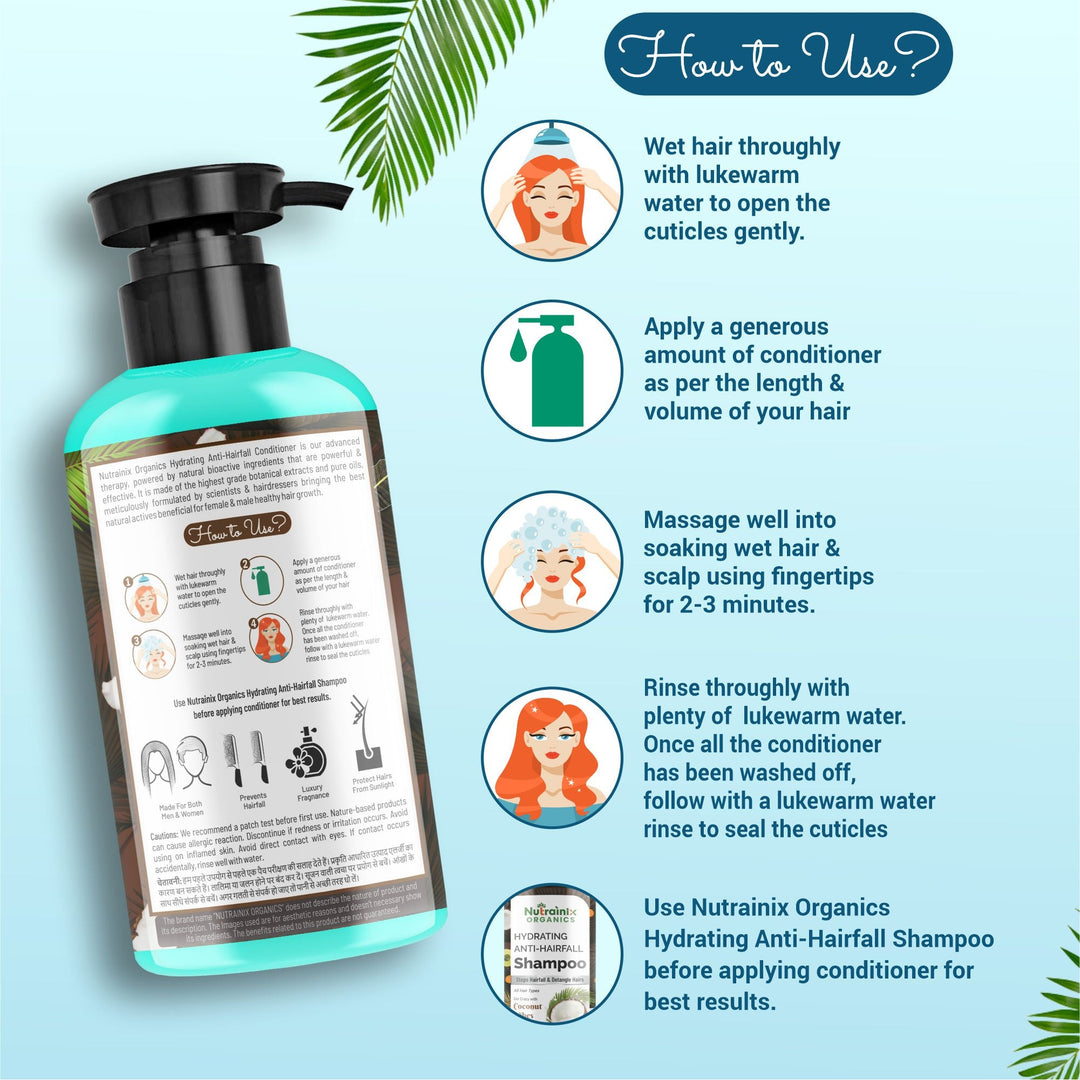 Nutrainix Organics Hydrating Anti-Hairfall Conditioner Hairfall Defense + Nutrient-Rich Hydration for Frizzy, Damaged Hair - 300 ml