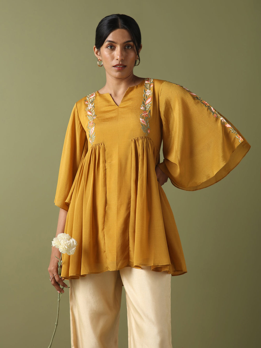 Dhwani Choksi Embroidered Tunic - Mustard