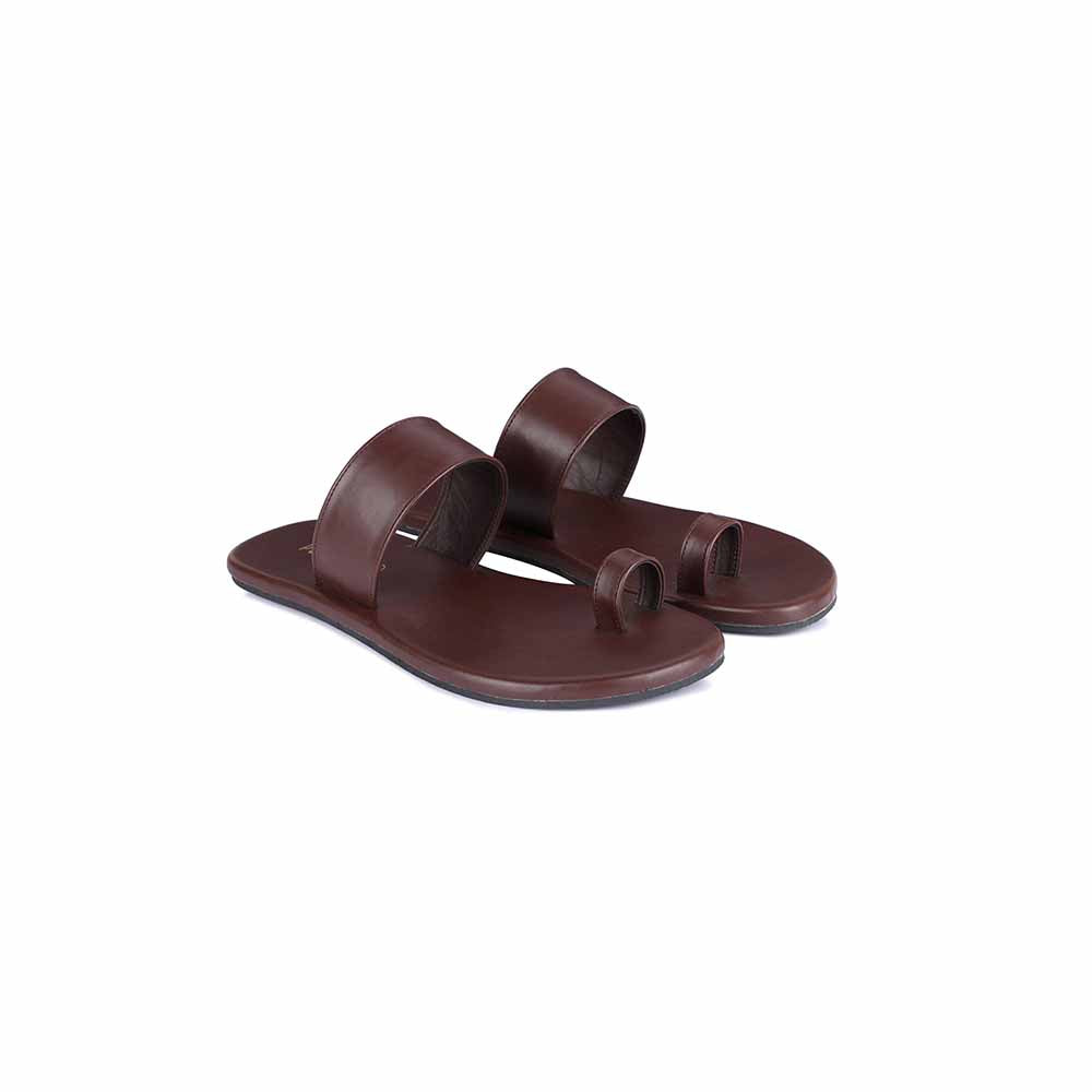 Vaana Toe-Ring Vegan Leather Slides for Men (Dark Brown)
