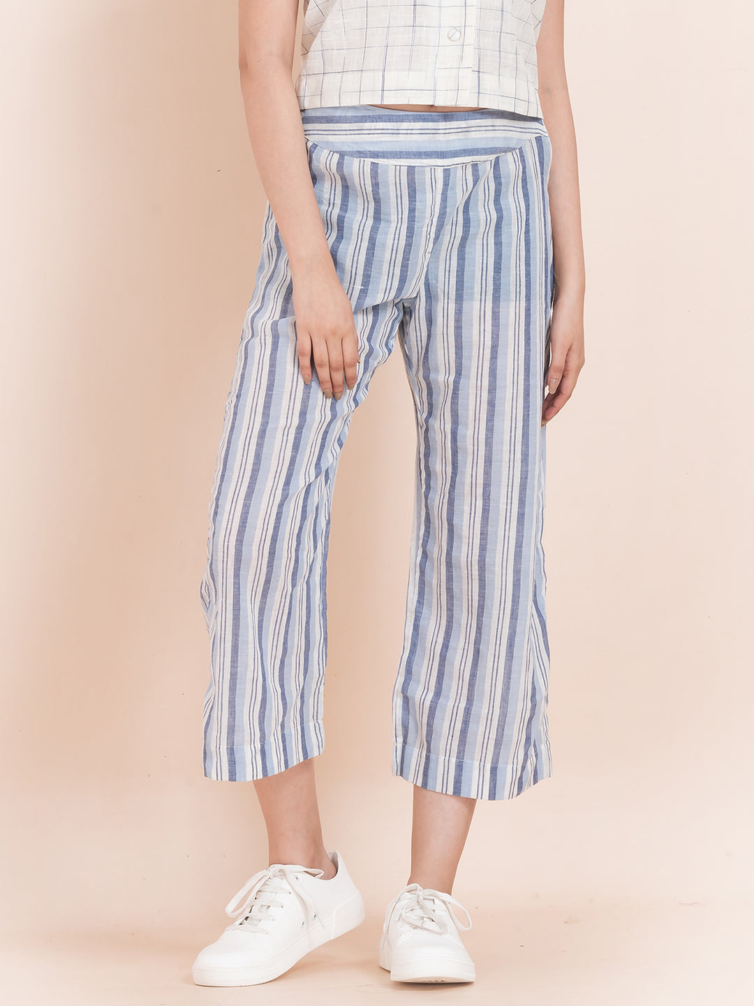 OCAU Basic Striped Wide Leg Cropped Pant - Navy Striped