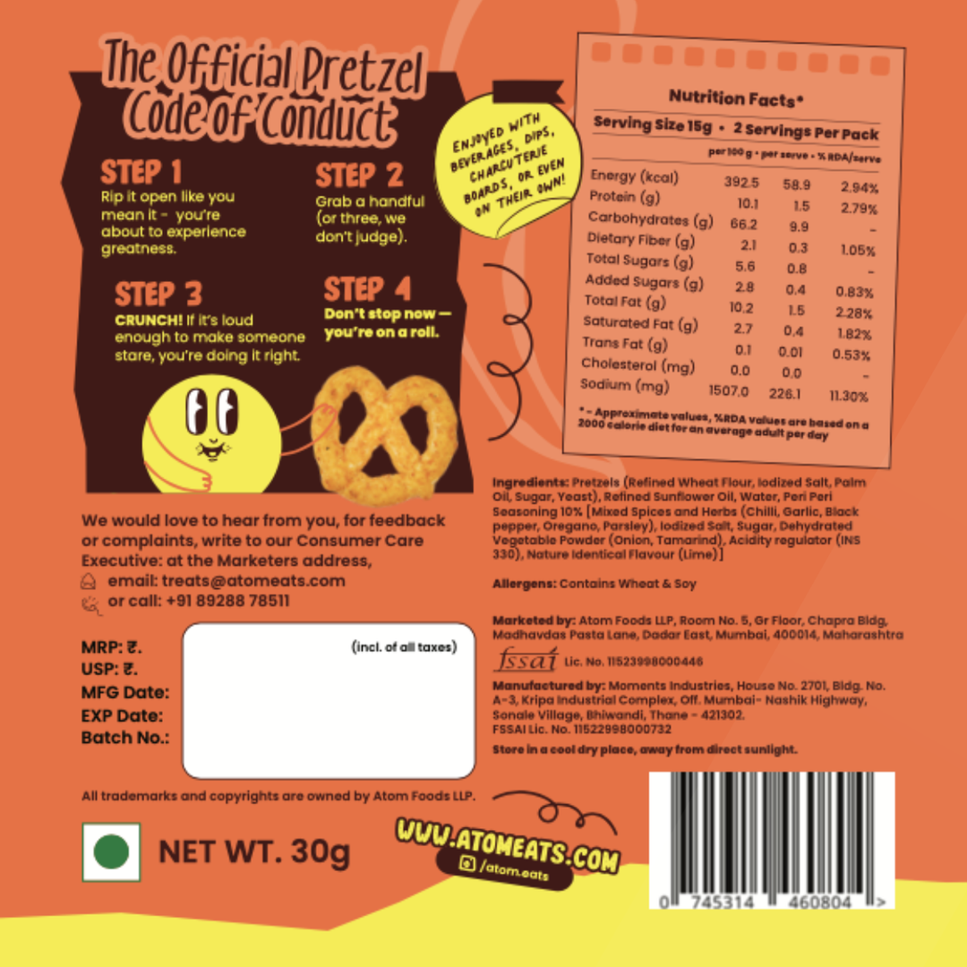 Atom Eats Peri Peri Pretzel Knots | (30g Pack X 2) by Atom Eats