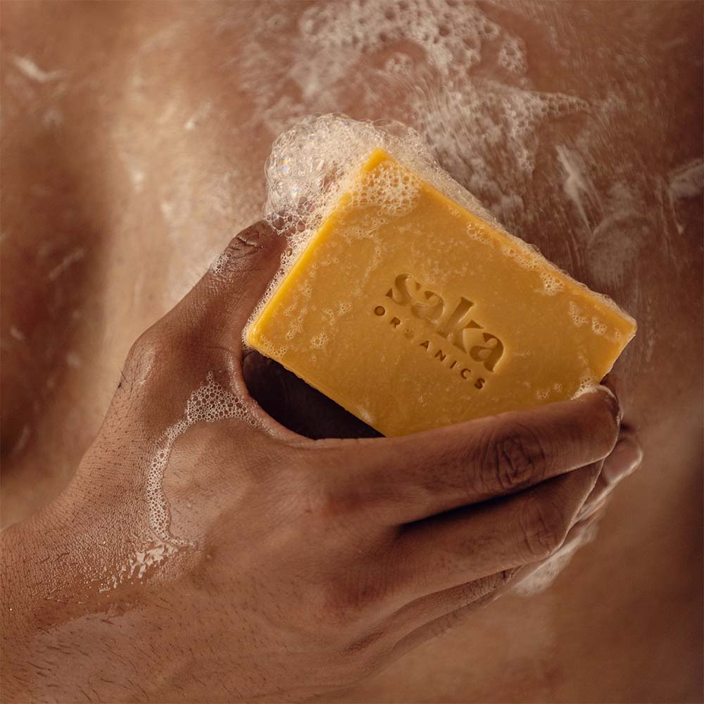 Saka Organics - Zesty Revival | Handmade Lemon & Basil Soap with Moisturizing Formula | Natural Spa Bar for Normal Skin - 120gm