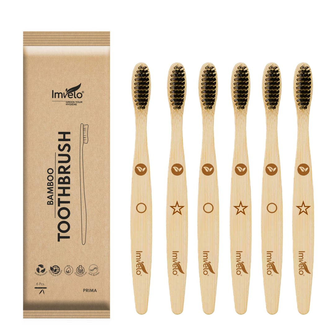 Imvelo Manual Bamboo Toothbrush | Charcoal Activated | Soft Bristles Brush Toothbrush | Natural & Ecofriendly Oral Care | Biodegradable Brush For Men & Women