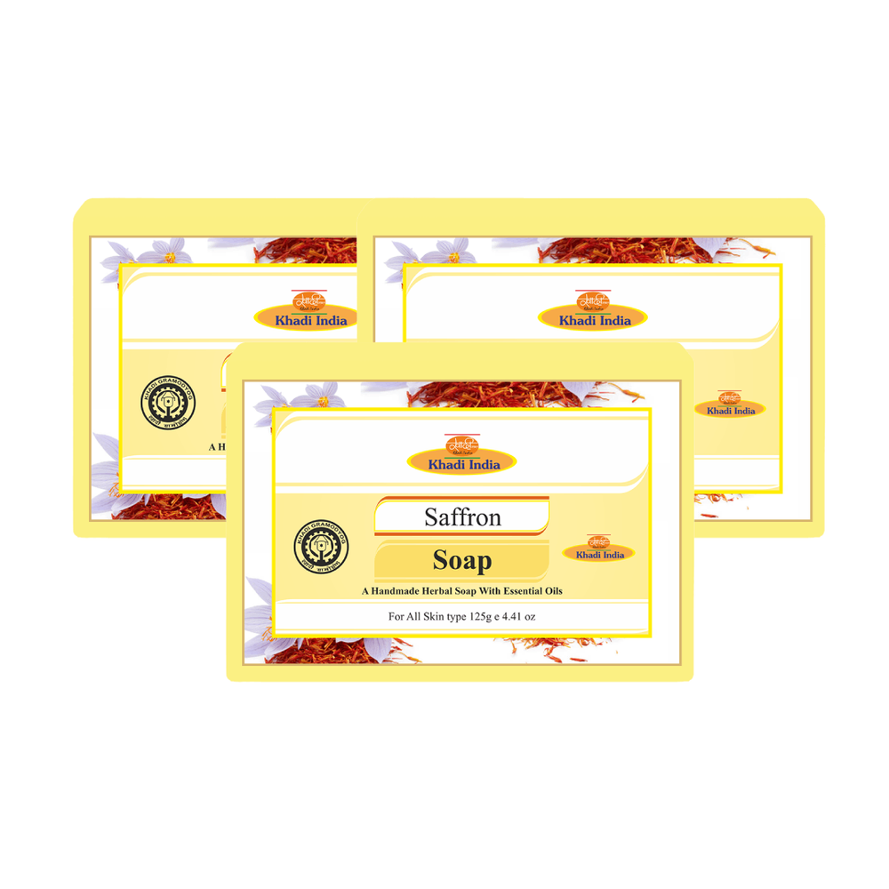 Khadi Care Herbal Saffron Soap - Pack of 3 125 gm  each