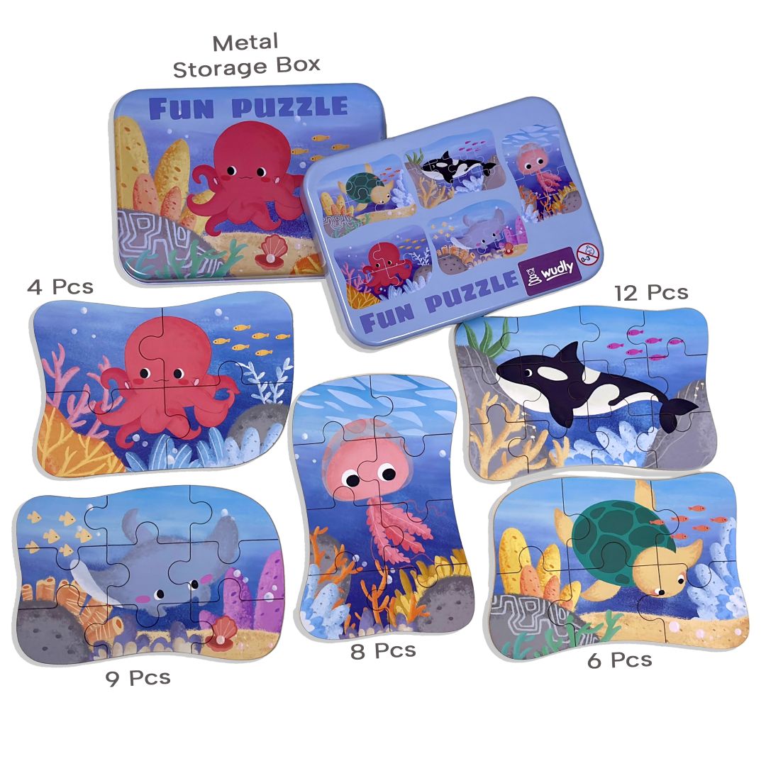 Wudly Wooden Progressive Puzzle Metal Box sea creature