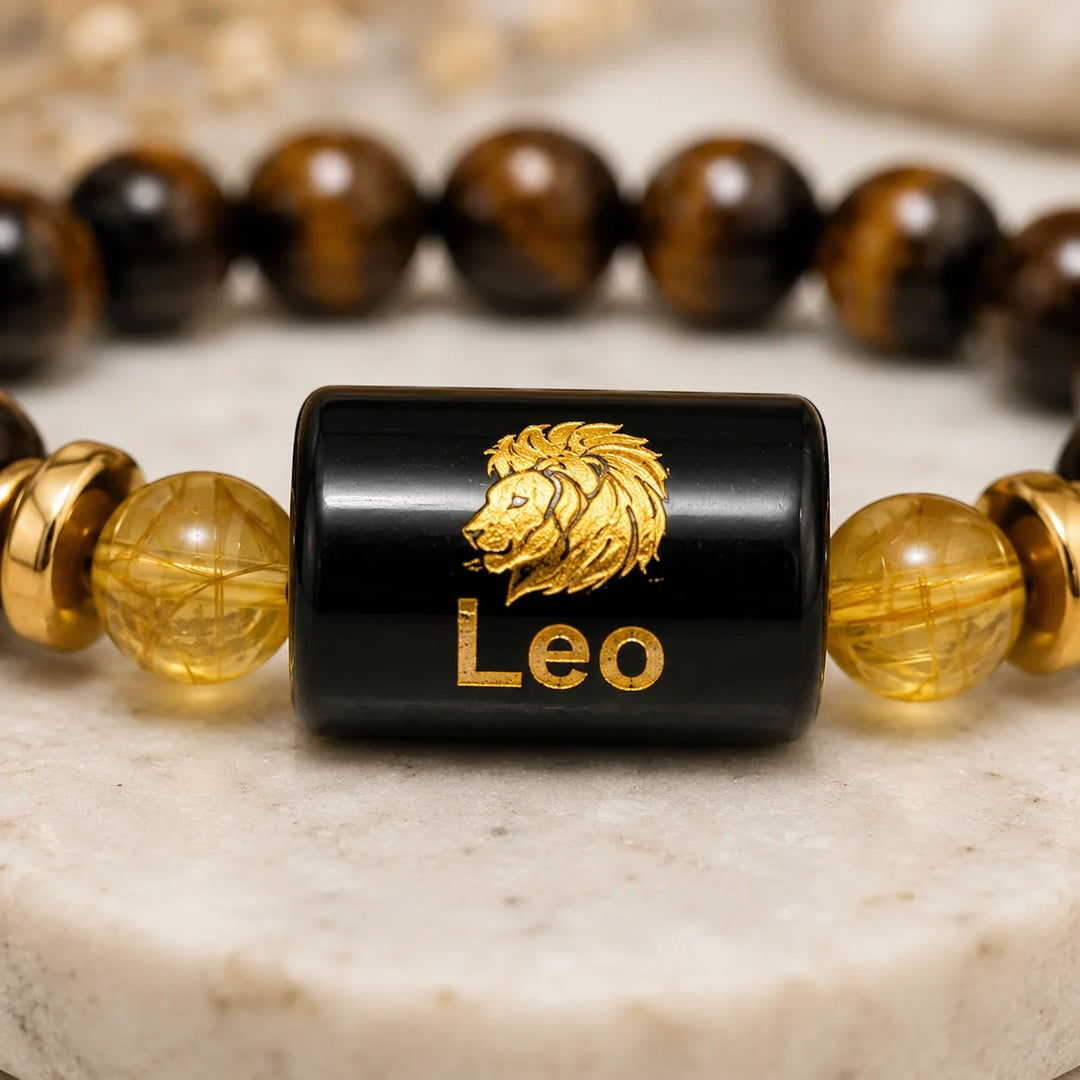 Bamboology Trends Leo Zodiac Tiger Eye & Citrine Gemstone Bracelet | Certified Natural Crystal Bracelet for Confidence, Leadership, Success & Prosperity