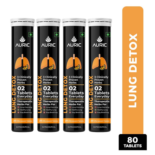 Auric Lung Detox Supplement Pack of 80 Tablets | Natural Blend of NAC (N acetyl L cysteine), Pushkarmool, Piper Longum & Licorice Herbs Extract | Resp 365