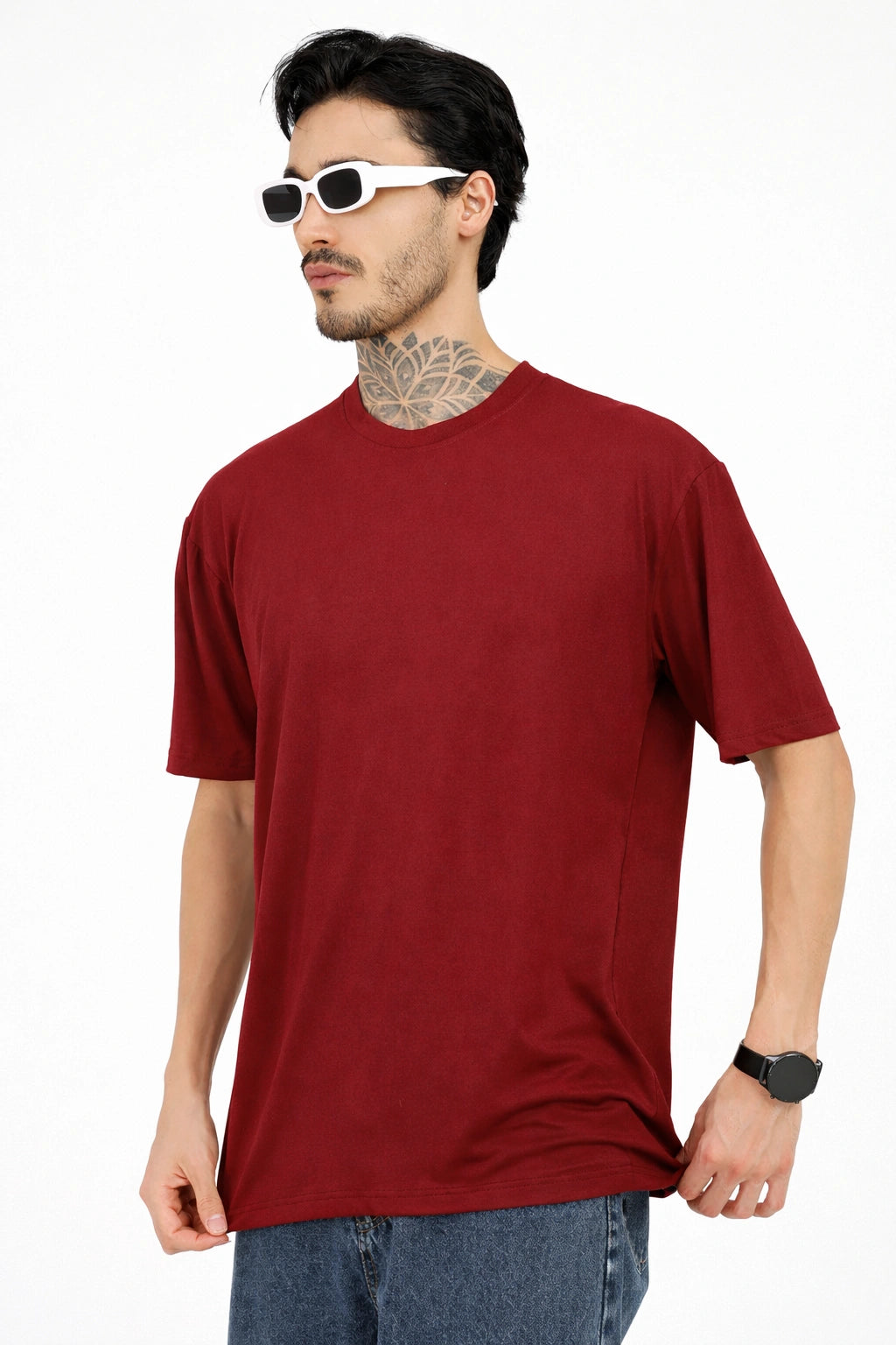 Men Oversized Plain Bamboo T-Shirt – Soft, Breathable & Sustainable | Maroon