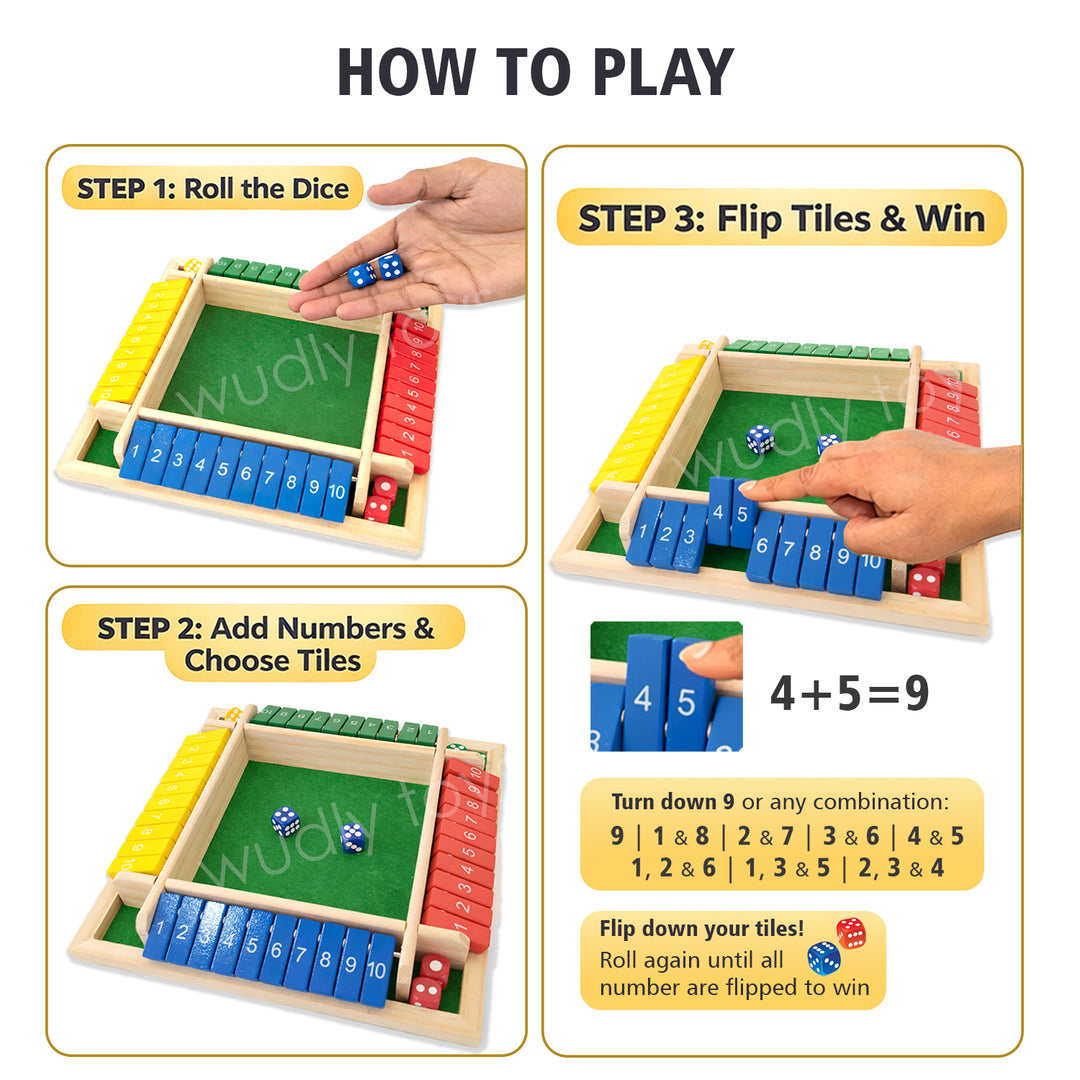 Wudly Wooden Colour Shut the Box Dice Game