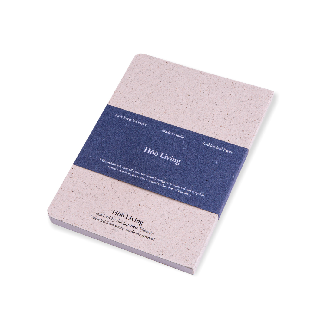 Hōō Living A5 Notebook 160 Pages made from Upcycled Used Sanitary Napkins - Paperboard/Upcycled Lemongrass Paper Cover