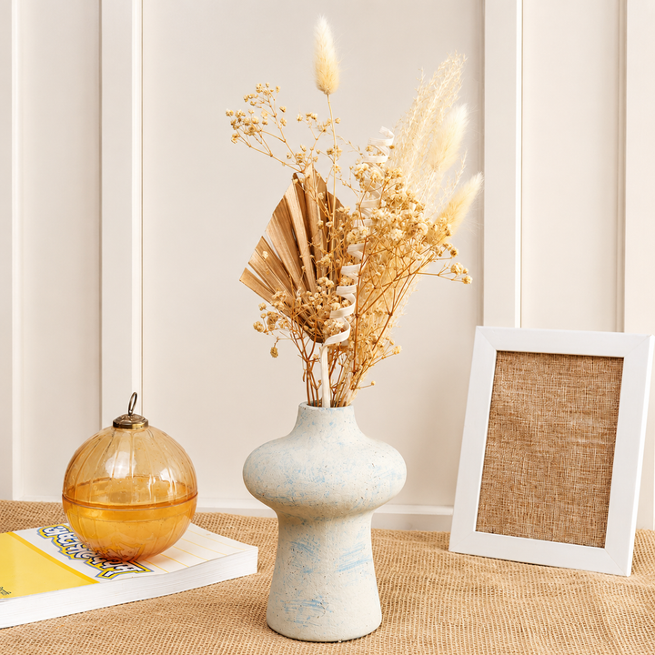 Azure Heritage Rustic Blue Vase with Dried Flowers | Home Décor Vase Set