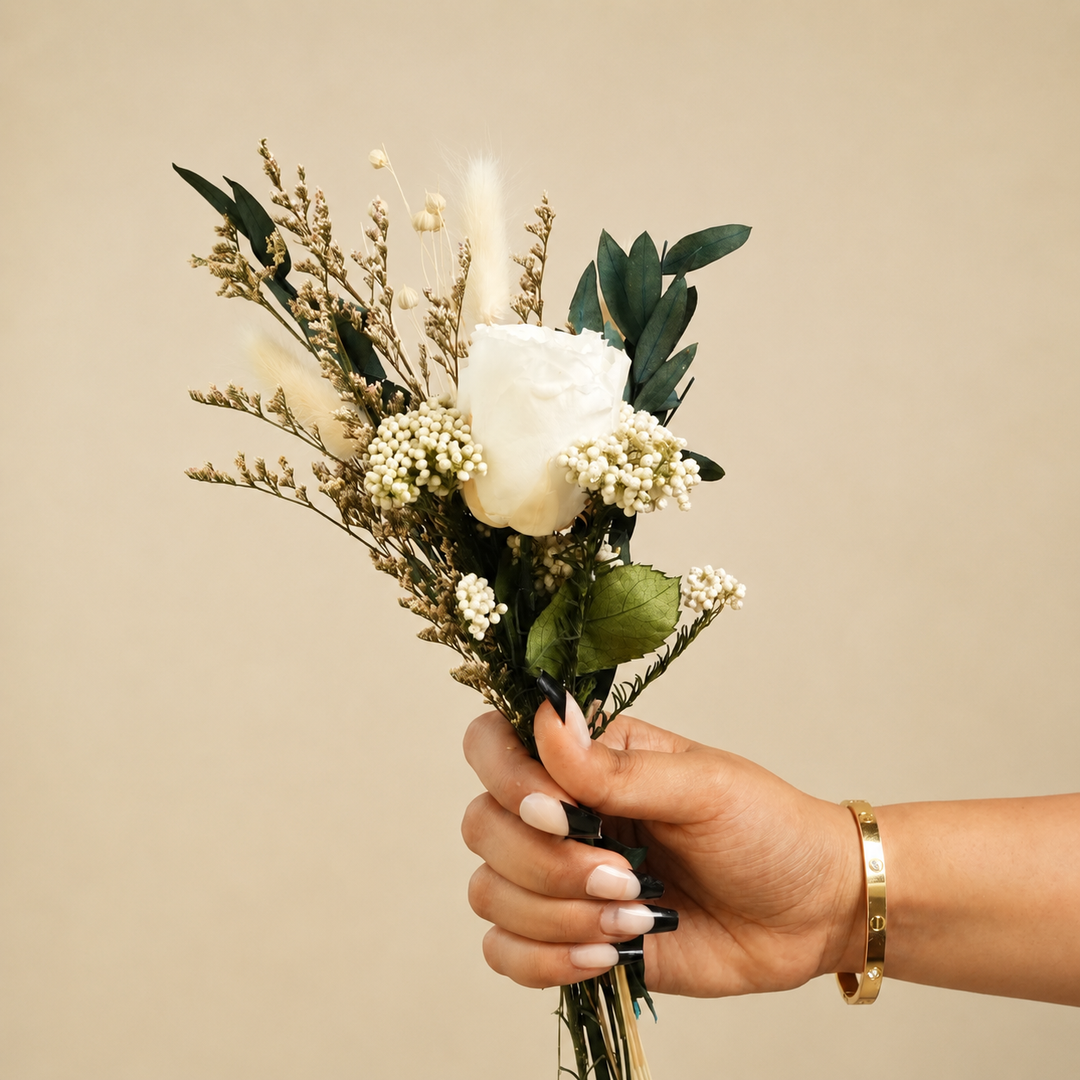 Snow Petal Preserved White Rose Bouquet | Dried Flower Gift Bouquet