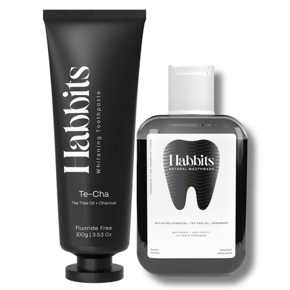 Habbits Charcoal Oral Care Bundle | Fluoride-Free Toothpaste (100g) + Mouthwash (250ml) | Natural Whitening | Vegan | SLS-Free | Tea Tree & Spearmint | Fights Plaque & Bad Breath