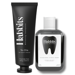 Habbits Charcoal Oral Care Bundle | Fluoride-Free Toothpaste (100g) + Mouthwash (250ml) | Natural Whitening | Vegan | SLS-Free | Tea Tree & Spearmint | Fights Plaque & Bad Breath