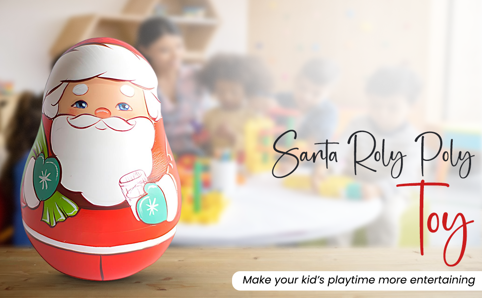 Channapatna Toys Wooden Santa Christmas Roly Poly Toy for Baby, Toddlers, Kids (1 Year+) Wobbling Tumbler Toy - Develops Curiosity & Motor Skills