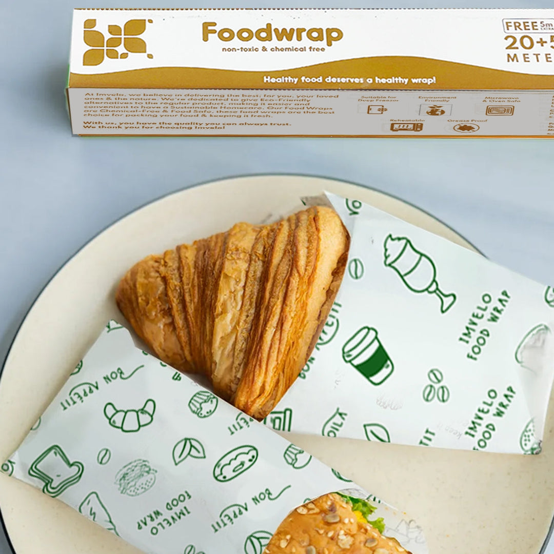 Imvelo Food Wrapping Paper Roll - Non-Stick, Oil Proof Butter Paper Roll, Reheatable Foil Paper for Food Wrap, Paper Foil for Chapati, Roti Wrap & More, Wrapping Paper for Food, Parchment Paper